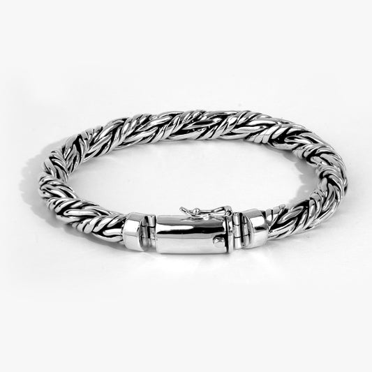 Sterling Silver Byzantine Chain Bracelet, Handcrafted Bali Style Men's Jewelry