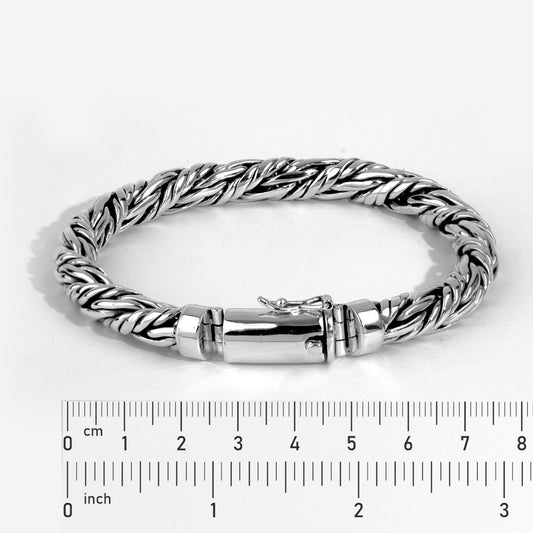 Sterling Silver Byzantine Chain Bracelet, Handcrafted Bali Style Men's Jewelry