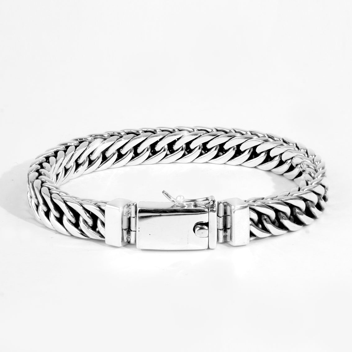 Sterling Silver Cuban Link Bracelet, Bali Artisan Chain, Men's Polished Jewelry