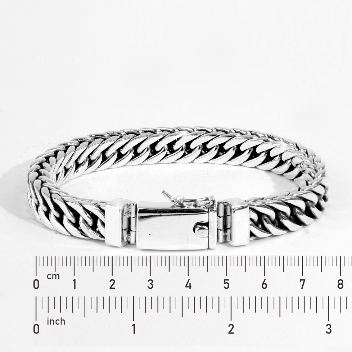 Sterling Silver Cuban Link Bracelet, Bali Artisan Chain, Men's Polished Jewelry