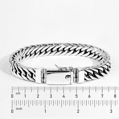 Sterling Silver Cuban Link Bracelet, Bali Artisan Chain, Men's Polished Jewelry