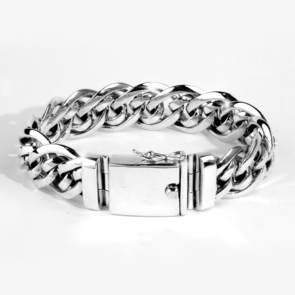 Sterling Silver Bali Curb Link Bracelet, Bold Artisan Men's Chain Jewelry