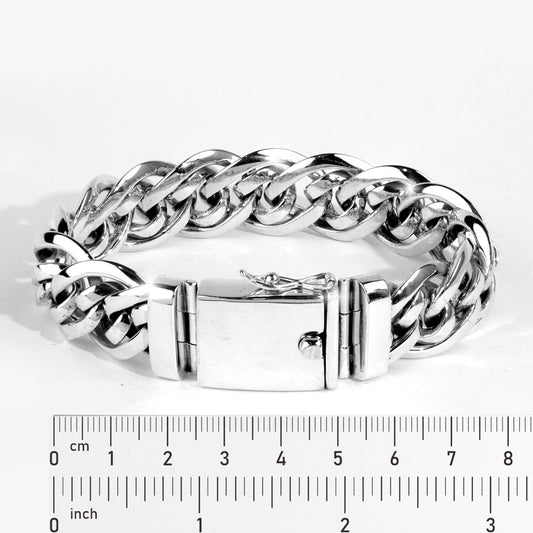Sterling Silver Bali Curb Link Bracelet, Bold Artisan Men's Chain Jewelry