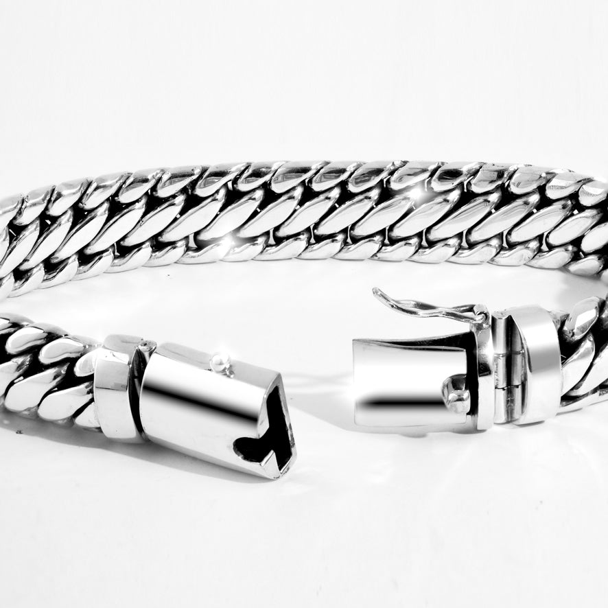 Sterling Silver Flat Cuban Link Bracelet | Handmade Bali Artisan Chain Jewelry