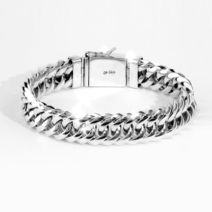 Sterling Silver Double Curb Link Bracelet, Handmade Bali Chain Jewelry