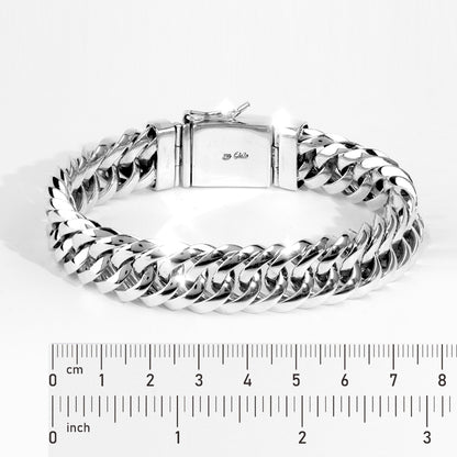Sterling Silver Double Curb Link Bracelet, Handmade Bali Chain Jewelry