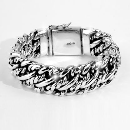 Heavy Sterling Silver Byzantine Bracelet, Bali Artisan Chain, Men's Statement Jewelry