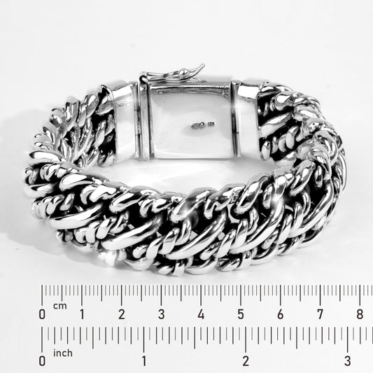 Heavy Sterling Silver Byzantine Bracelet, Bali Artisan Chain, Men's Statement Jewelry