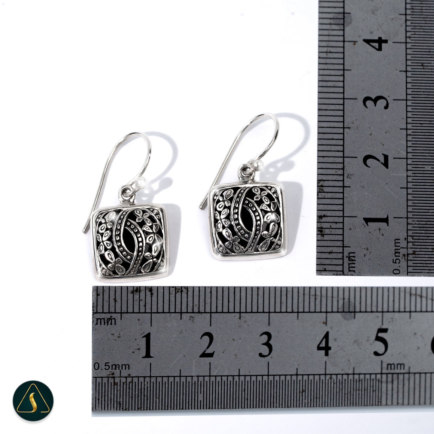 925 Sterling Silver Openwork Square Earrings, Balinese Filigree Floral Vine Jewelry