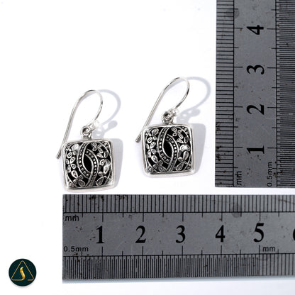 925 Sterling Silver Openwork Square Earrings, Balinese Filigree Floral Vine Jewelry