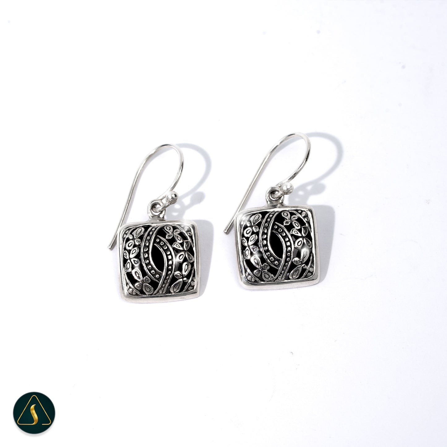 925 Sterling Silver Openwork Square Earrings, Balinese Filigree Floral Vine Jewelry