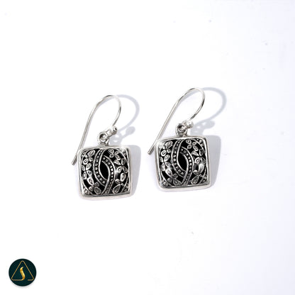 925 Sterling Silver Openwork Square Earrings, Balinese Filigree Floral Vine Jewelry