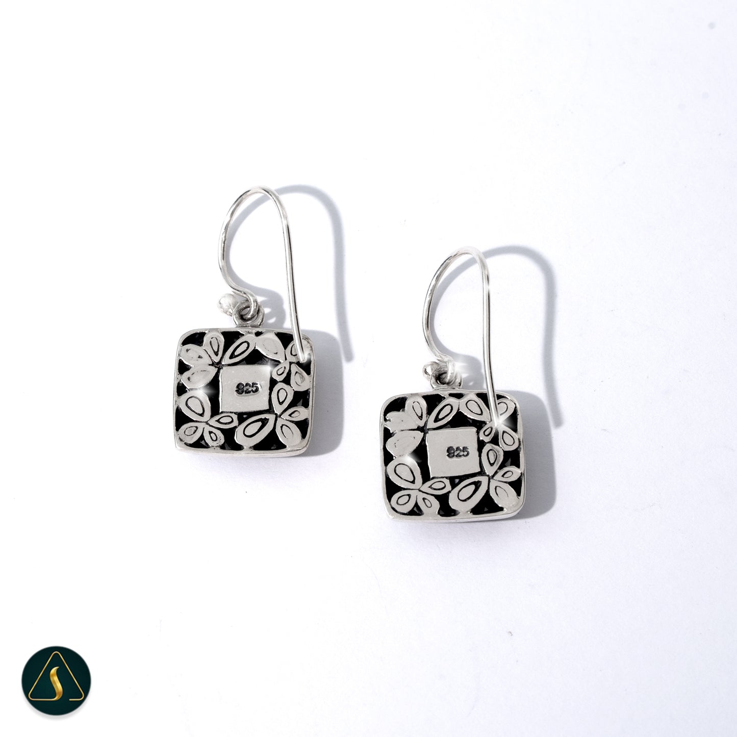 925 Sterling Silver Openwork Square Earrings, Balinese Filigree Floral Vine Jewelry