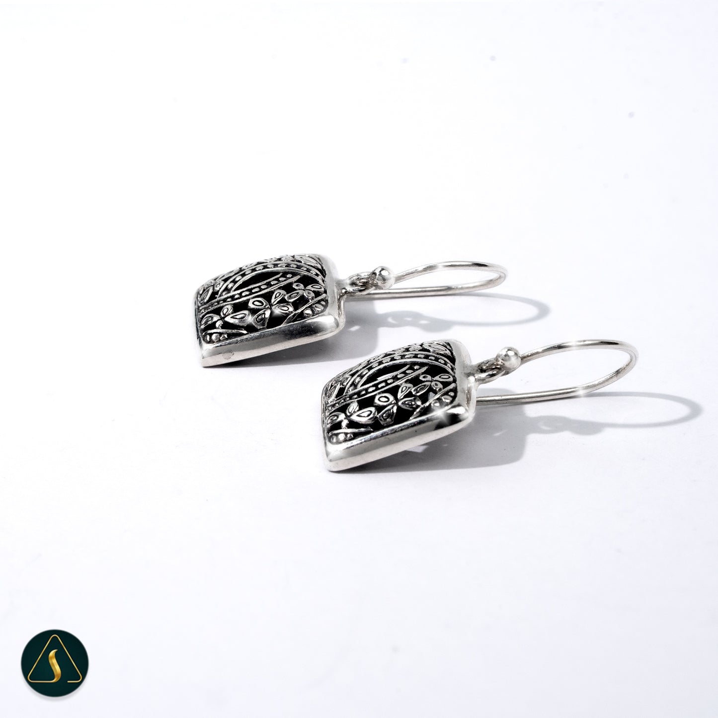 925 Sterling Silver Openwork Square Earrings, Balinese Filigree Floral Vine Jewelry