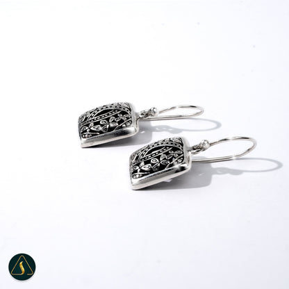 925 Sterling Silver Openwork Square Earrings, Balinese Filigree Floral Vine Jewelry