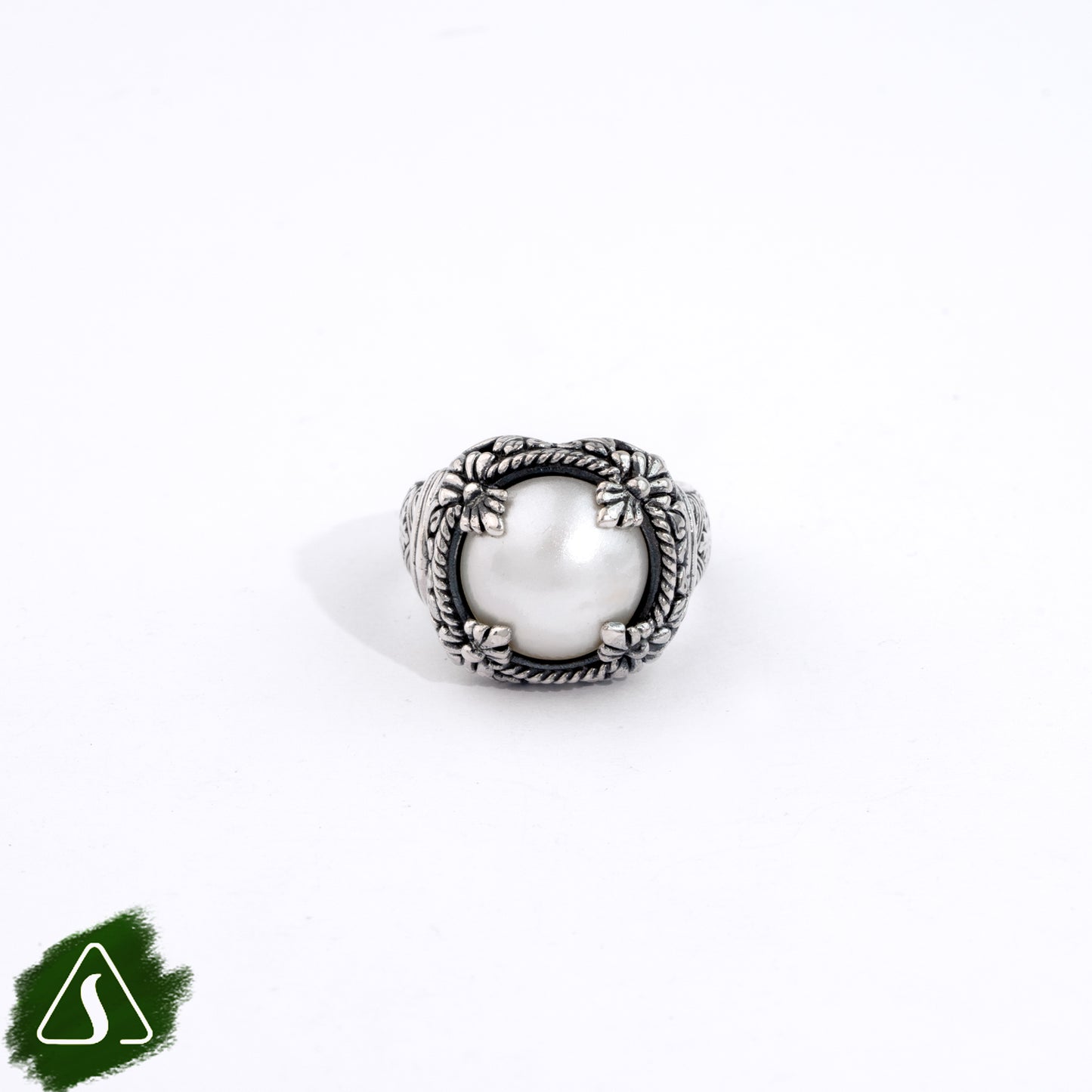 Handcrafted Sterling Silver Pearl Statement Ring | Artisan Balinese Cocktail Ring | Vintage Pearl Jewelry