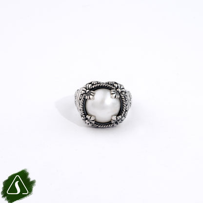 Handcrafted Sterling Silver Pearl Statement Ring | Artisan Balinese Cocktail Ring | Vintage Pearl Jewelry