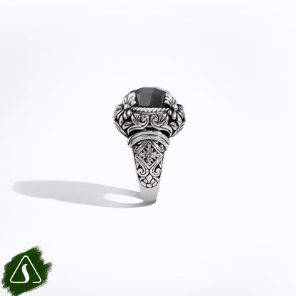 Handcrafted Sterling Silver Black Onyx Statement Ring | Artisan Balinese Cocktail Ring | Vintage Gothic Jewelry