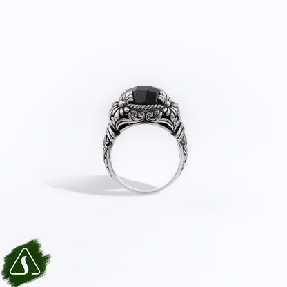 Handcrafted Sterling Silver Black Onyx Statement Ring | Artisan Balinese Cocktail Ring | Vintage Gothic Jewelry