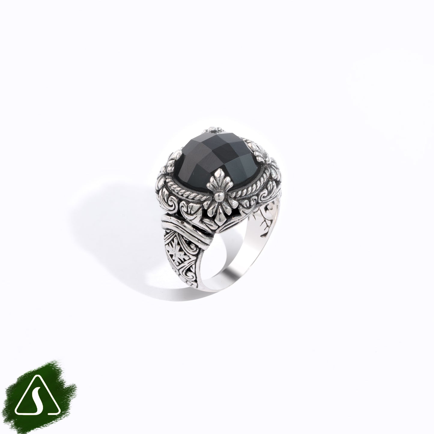 Handcrafted Sterling Silver Black Onyx Statement Ring | Artisan Balinese Cocktail Ring | Vintage Gothic Jewelry