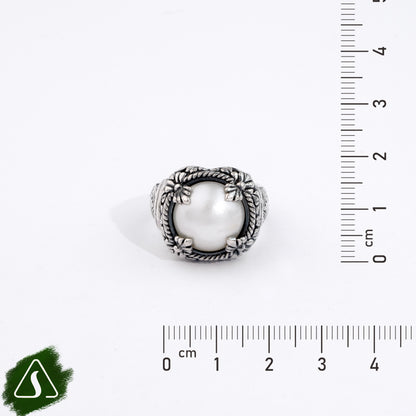 Handcrafted Sterling Silver Pearl Statement Ring | Artisan Balinese Cocktail Ring | Vintage Pearl Jewelry