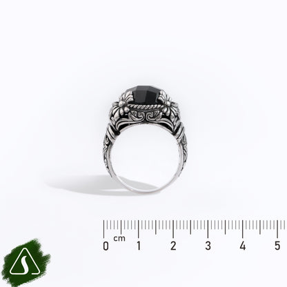 Handcrafted Sterling Silver Black Onyx Statement Ring | Artisan Balinese Cocktail Ring | Vintage Gothic Jewelry
