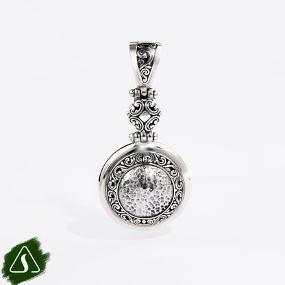 Sterling Silver Round Pendant with Hammered Center Detail
