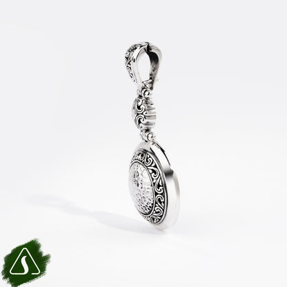 Sterling Silver Round Pendant with Hammered Center Detail