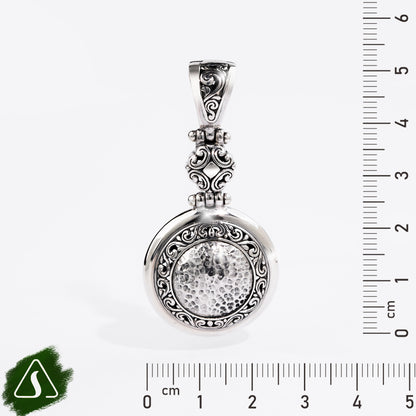 Sterling Silver Round Pendant with Hammered Center Detail