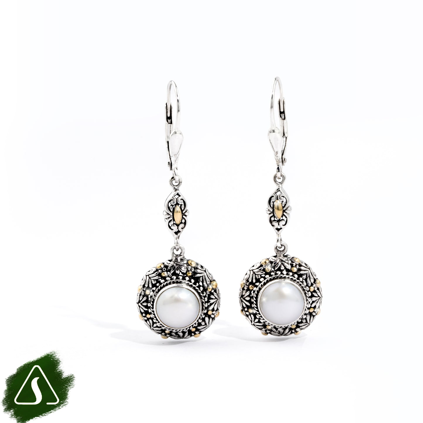 Handcrafted Sterling Silver Pearl Drop Earrings with 18K Gold