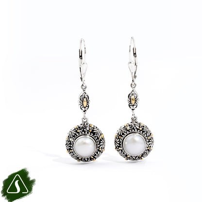 Handcrafted Sterling Silver Pearl Drop Earrings with 18K Gold