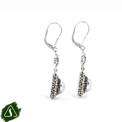 Handcrafted Sterling Silver Pearl Drop Earrings with 18K Gold