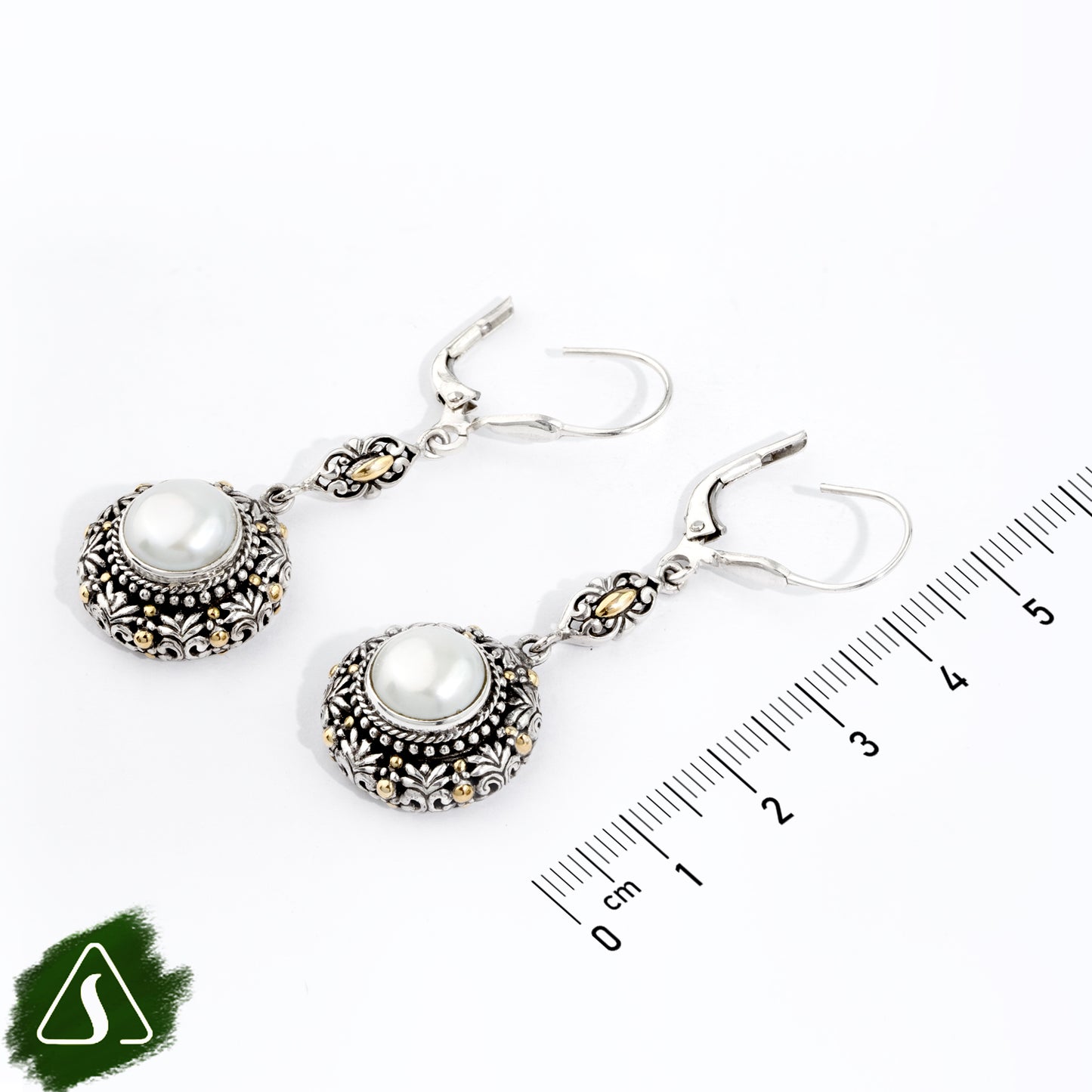 Handcrafted Sterling Silver Pearl Drop Earrings with 18K Gold