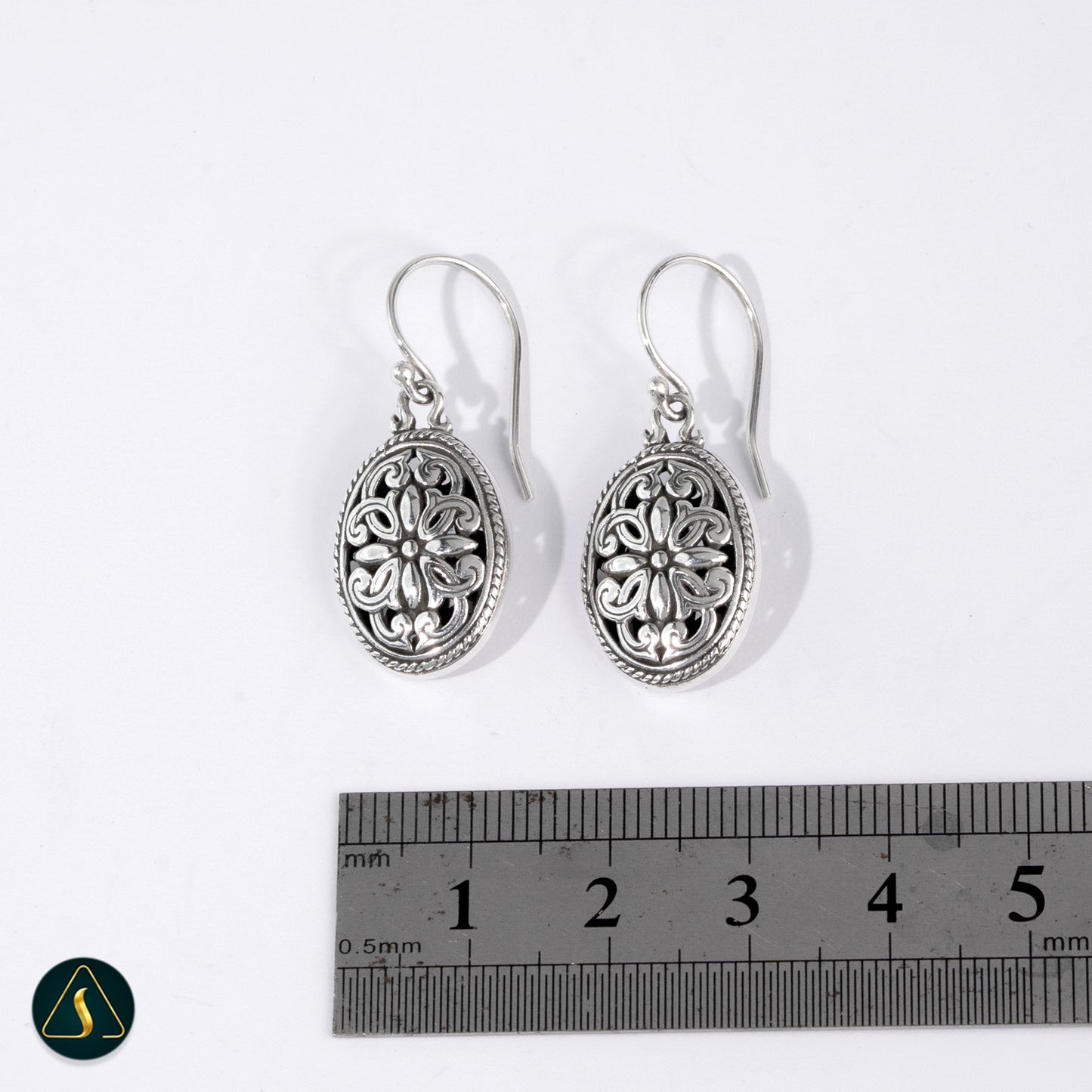 Handmade Balinese Floral Filigree Earrings – 925 Sterling Silver Oval Dangle Earrings