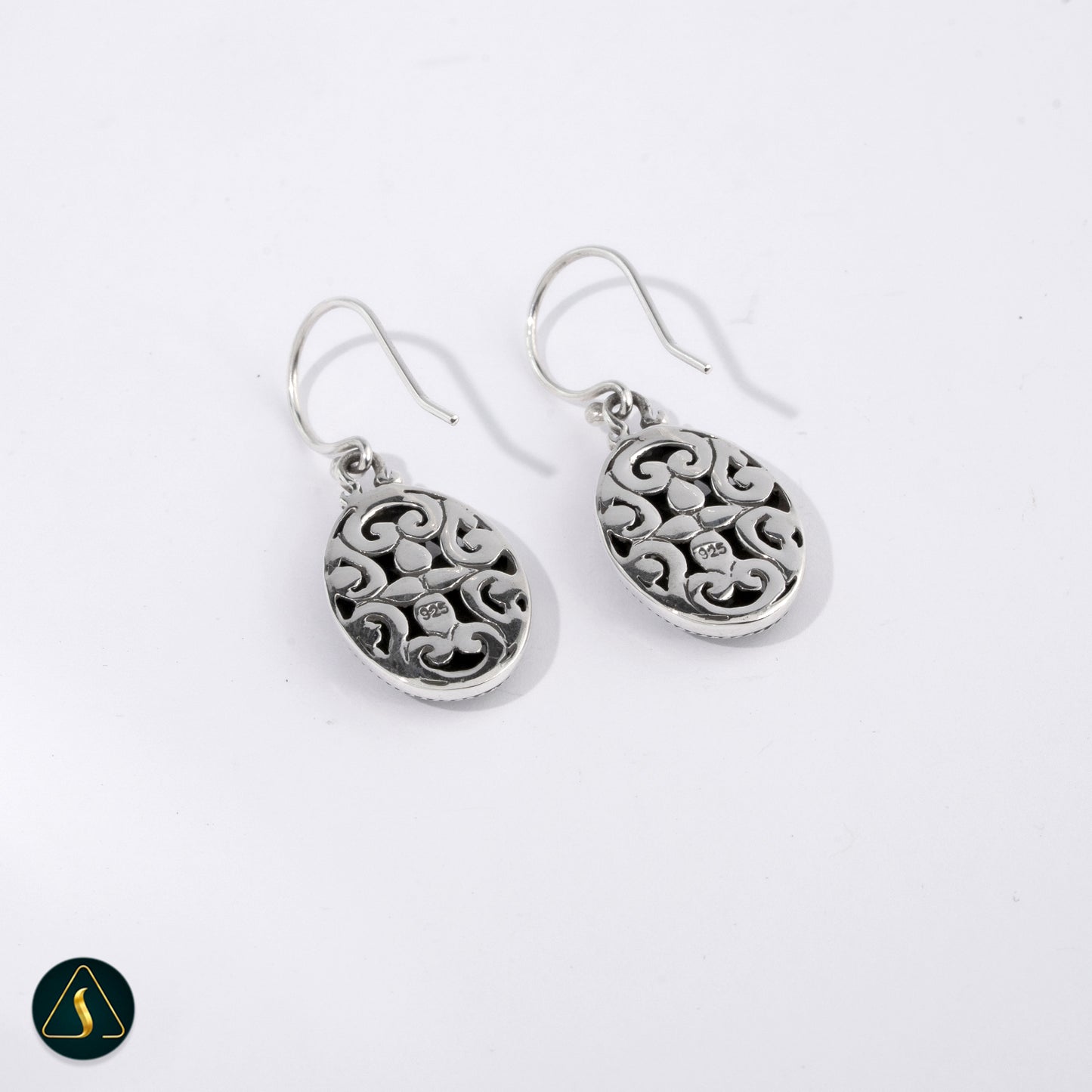 Handmade Balinese Floral Filigree Earrings – 925 Sterling Silver Oval Dangle Earrings