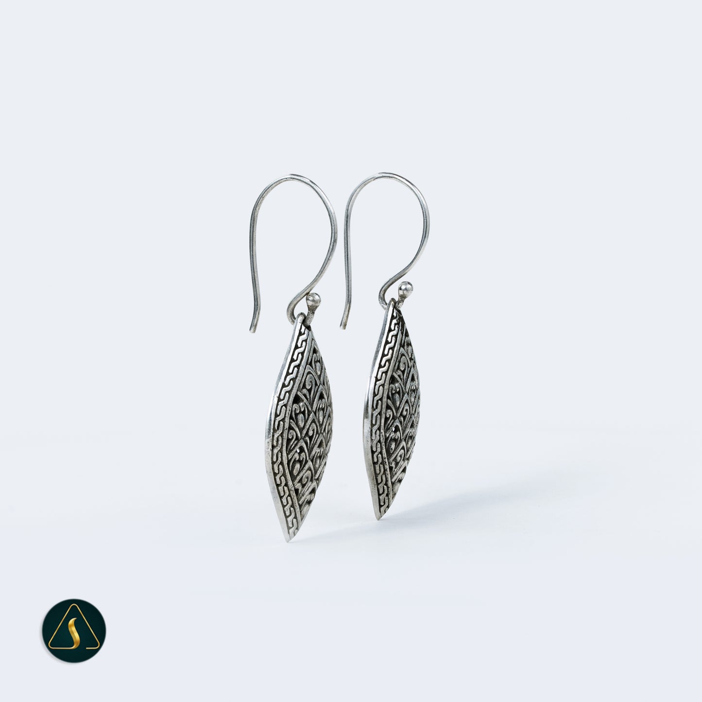 Silver Filigree Dangle Earrings, Diamond Shape Bali Jewelry