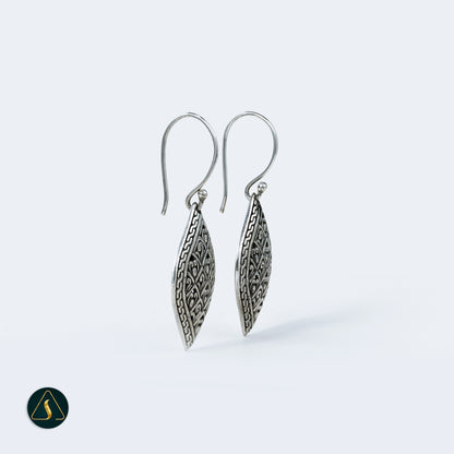 Silver Filigree Dangle Earrings, Diamond Shape Bali Jewelry