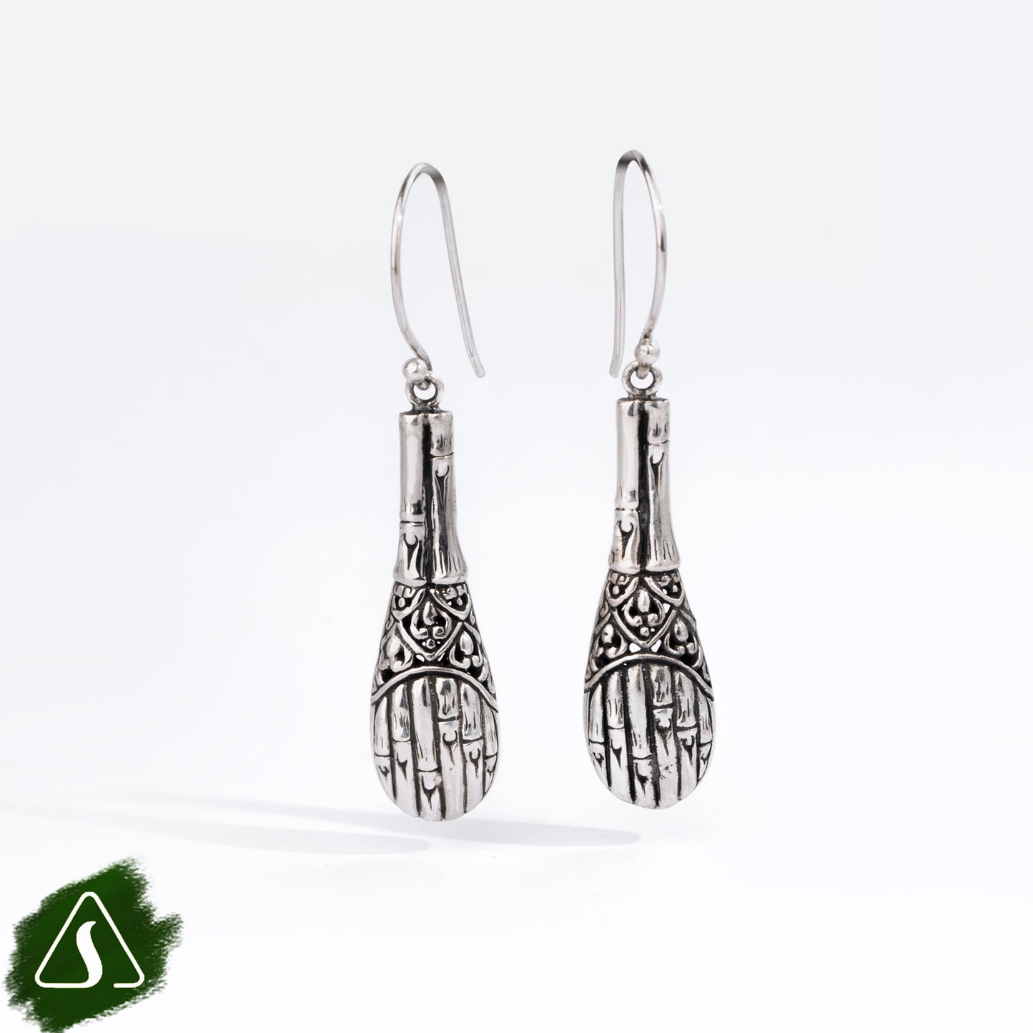 Sterling Silver Bamboo-Inspired Drop Earrings Description: