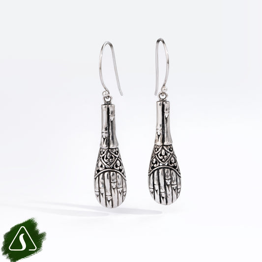 Sterling Silver Bamboo-Inspired Drop Earrings Description: