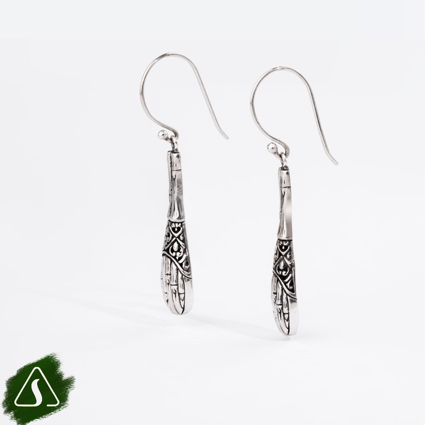 Sterling Silver Bamboo-Inspired Drop Earrings Description: