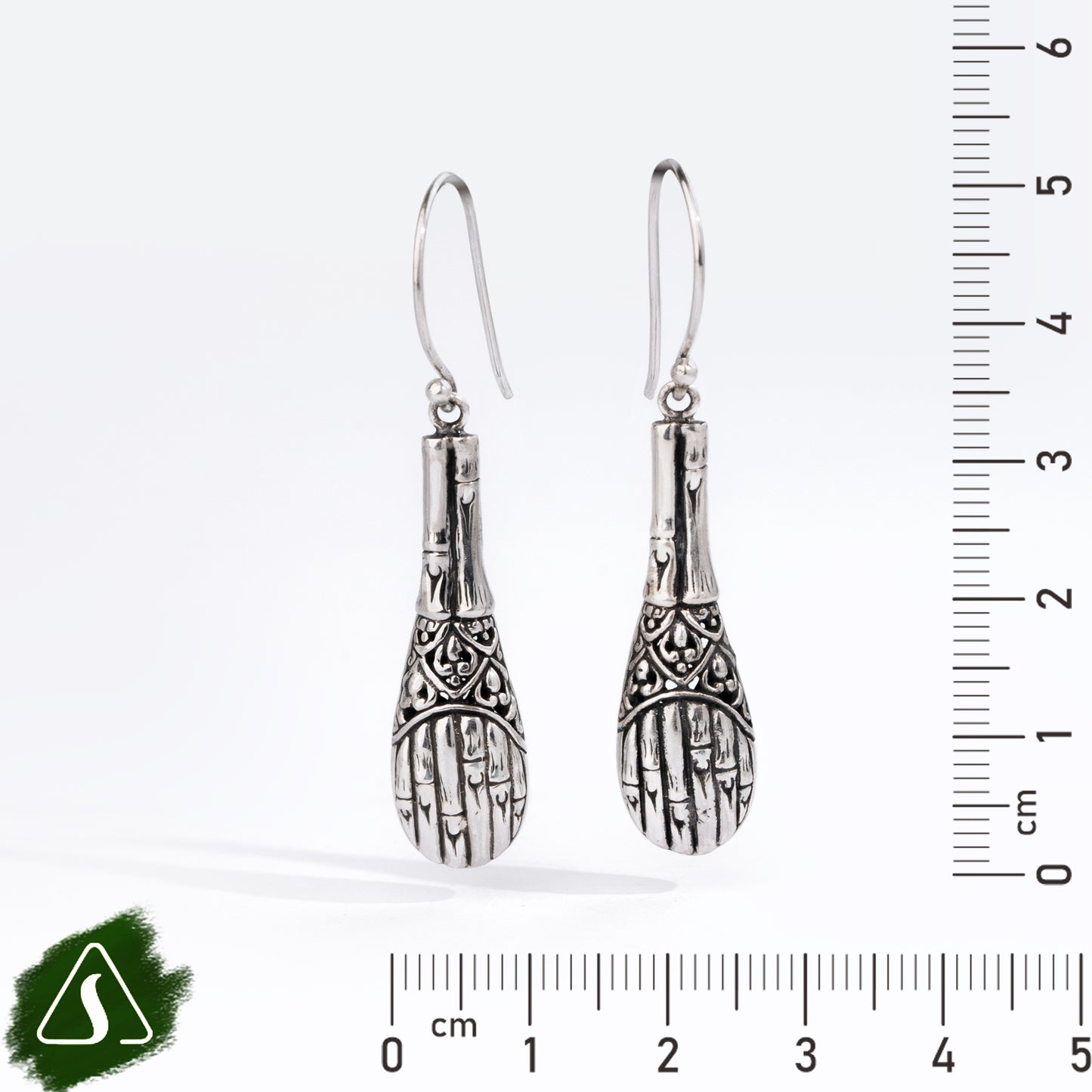 Sterling Silver Bamboo-Inspired Drop Earrings Description: