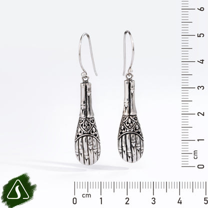 Sterling Silver Bamboo-Inspired Drop Earrings Description: