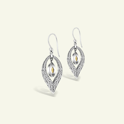 Bamboo Inspired Sterling Silver Earrings with Marquise Citrine – Timeless Elegant Jewelry