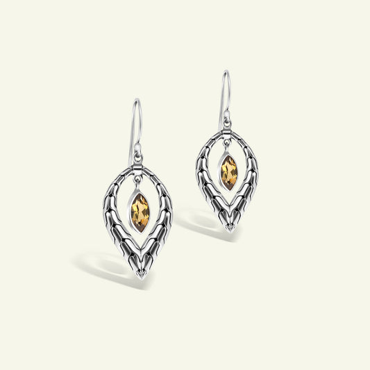 Bamboo Inspired Sterling Silver Earrings with Marquise Citrine – Timeless Elegant Jewelry