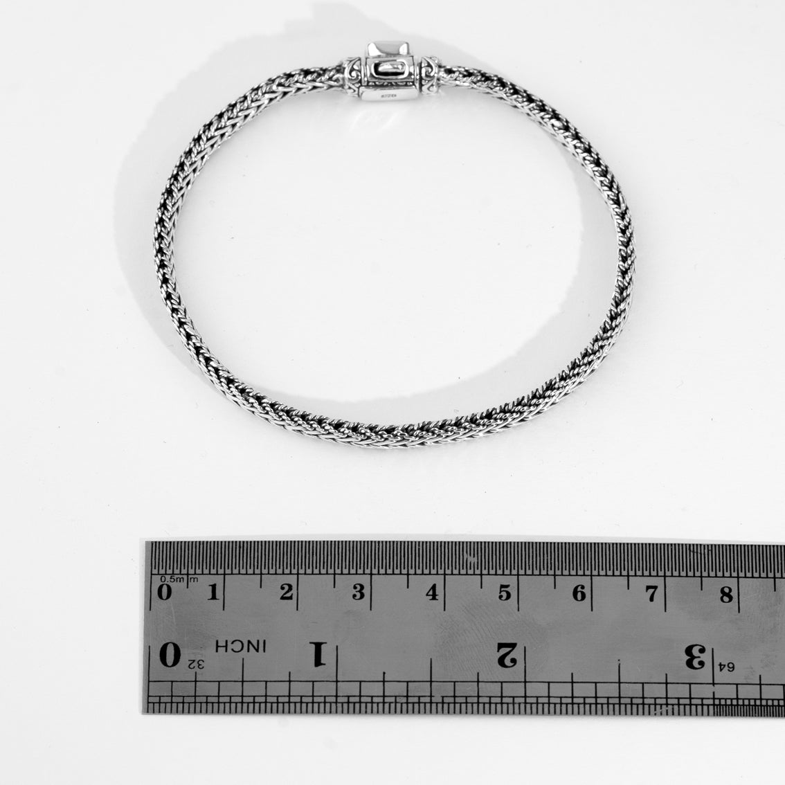 Handcrafted Sterling Silver King Chain Bracelet with Garnet Accent | Balinese Royal Weave Bracelet
