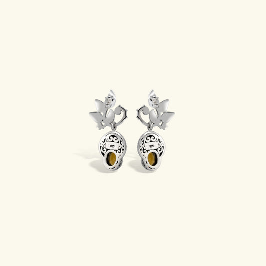 Elegant Filigree Leaf Gemstone Dangle Earrings
