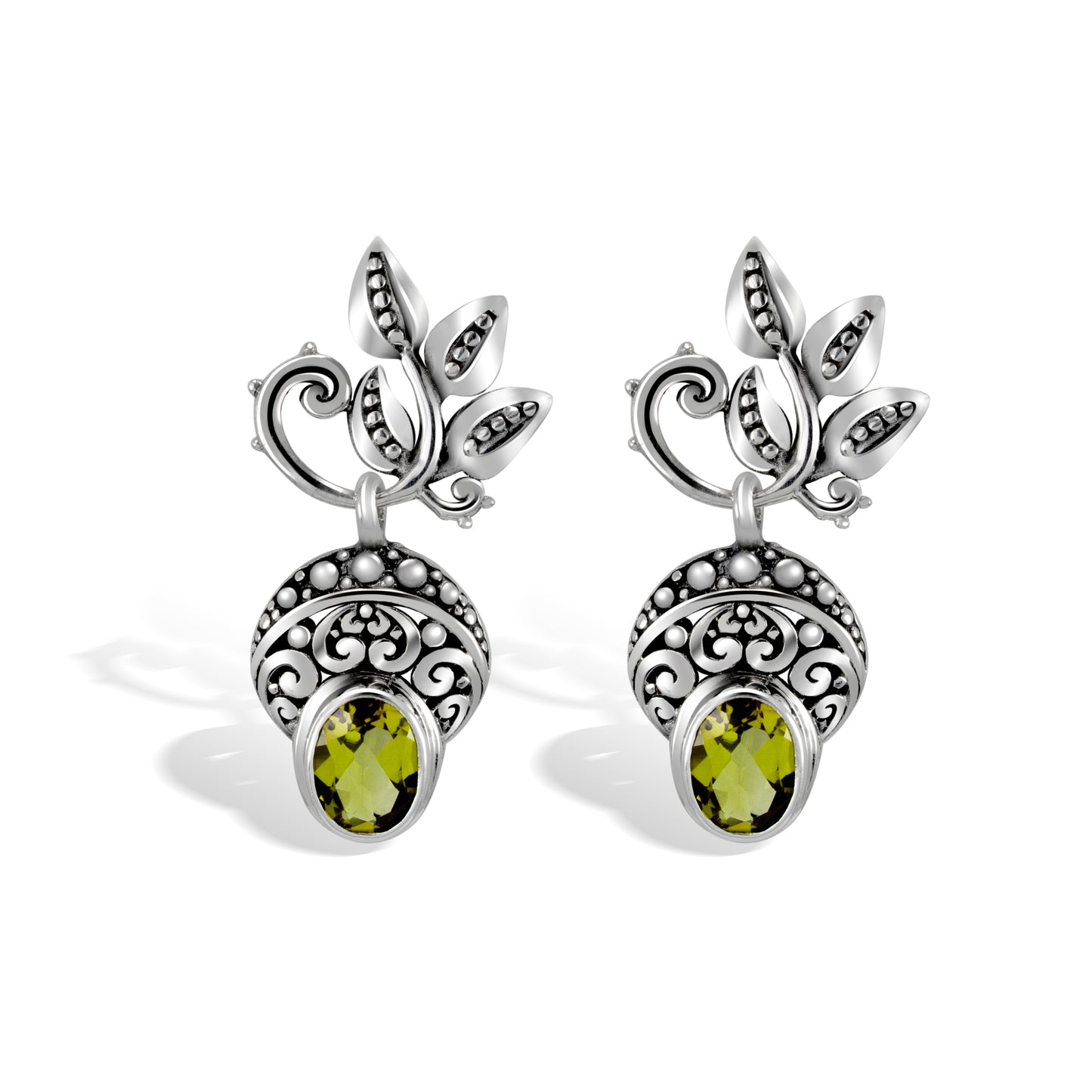 Sterling Silver Peridot Leaf Earrings