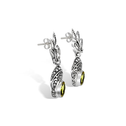 Sterling Silver Peridot Leaf Earrings