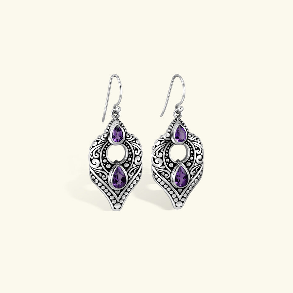 Elegant Vintage Filigree Gemstone Drop Earrings
