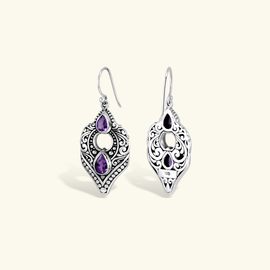 Elegant Vintage Filigree Gemstone Drop Earrings